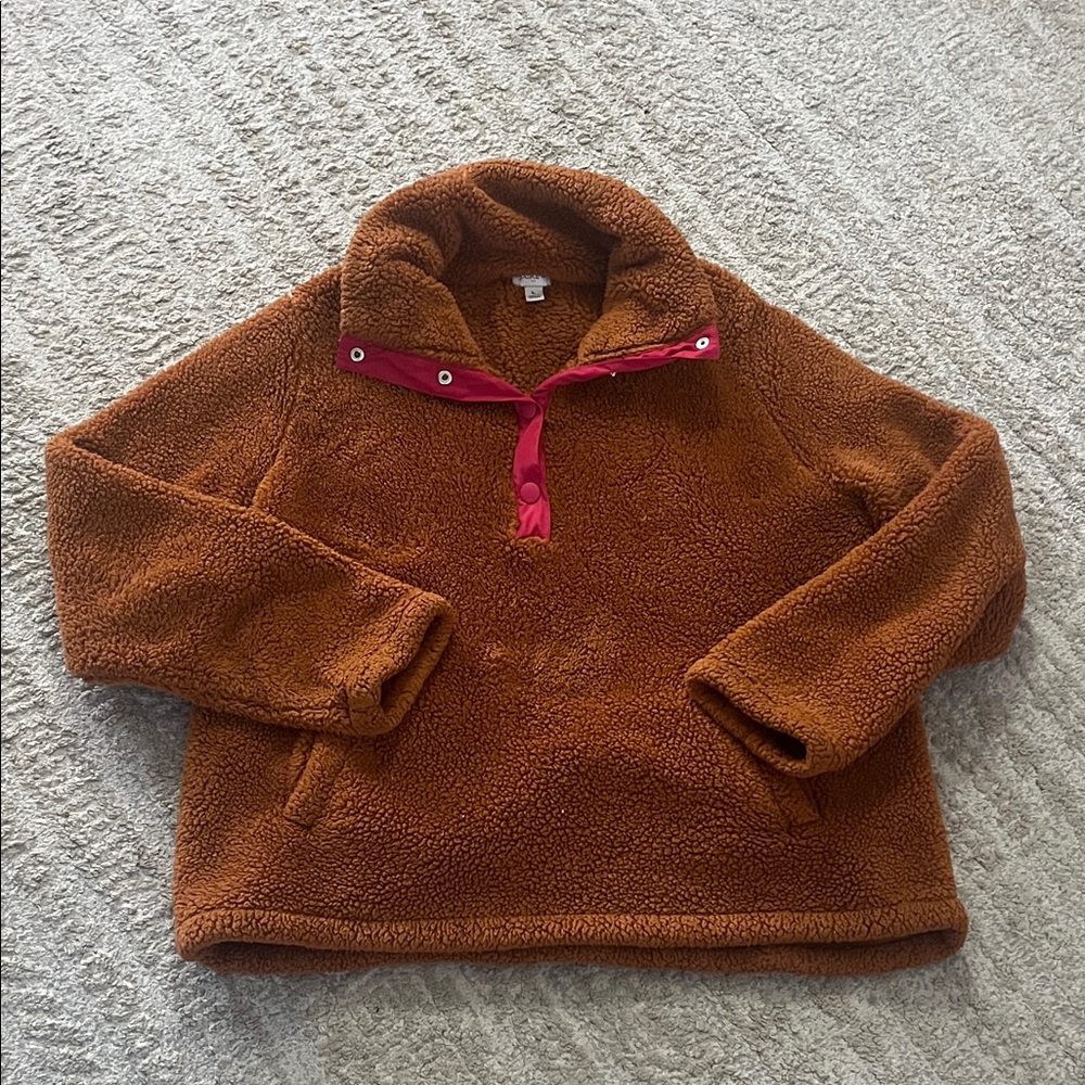 J. Crew Orange Pink Sherpa Pullover Oversized Fleece Sweatshirt Jacket Large